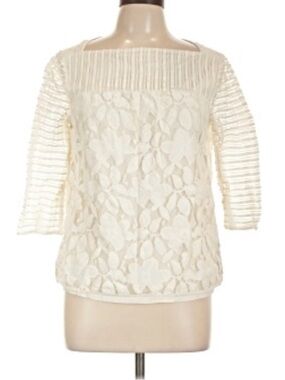 Tory Burch Lindsey Floral Lace Blouse in ivory.   Size Large